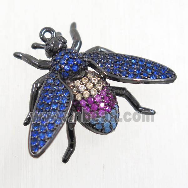 copper Honeybee pendant paved zircon, black plated