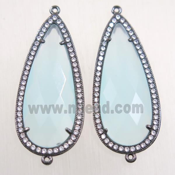 copper teardrop connector paved zircon with lt.blue crystal glass, black plated
