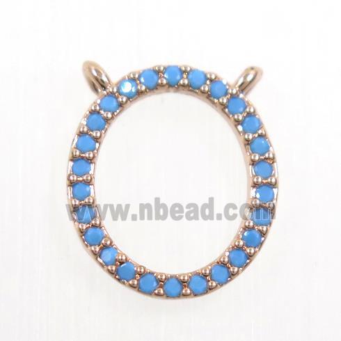 copper oval pendant paved zircon, turq, rose gold