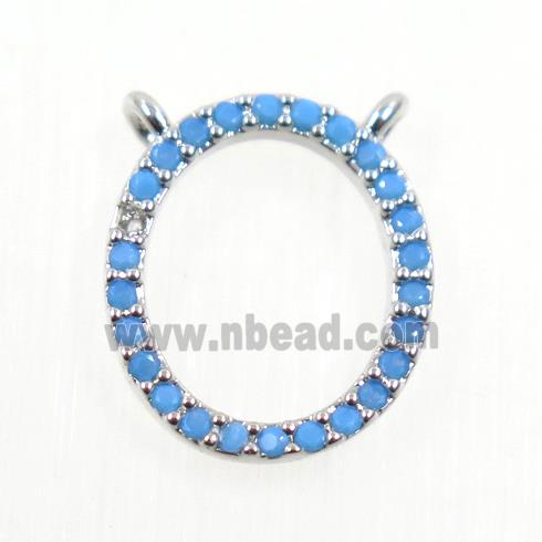 copper oval pendant paved zircon, turq, platinum plated