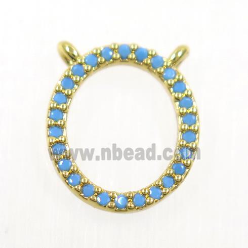 copper oval pendant paved zircon, turq, gold plated
