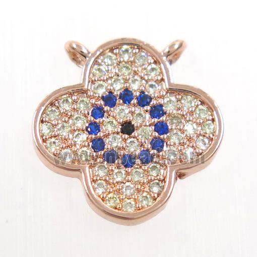 copper pendant paved zircon, four leaf Clover, rose gold