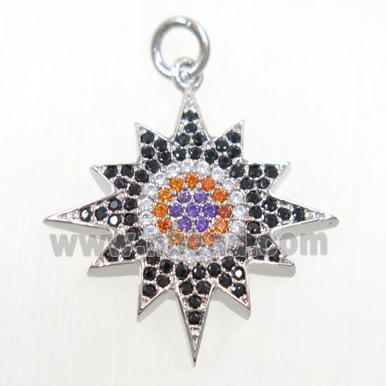 copper northstar pendant paved zircon, platinum plated