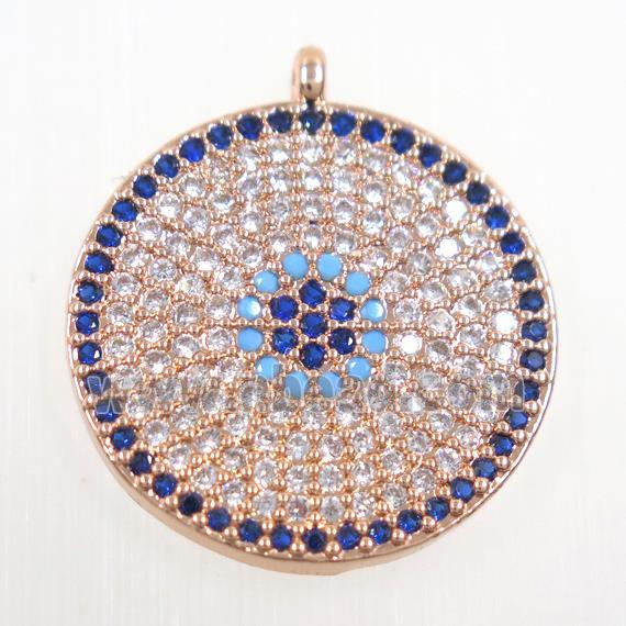 copper button circle pendant paved zircon, rose gold