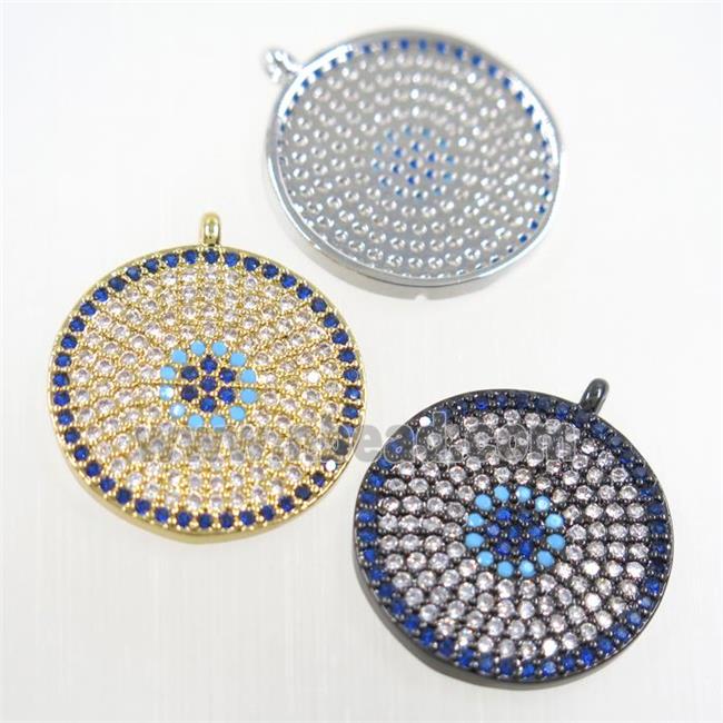 copper button circle pendant paved zircon, mix color