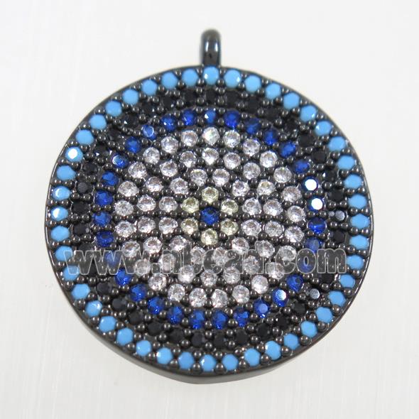 copper button circle pendant paved zircon, black plated