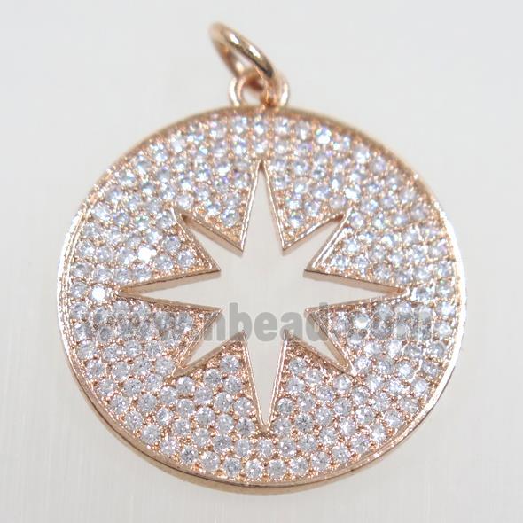 copper button northStar pendant paved zircon, rose gold