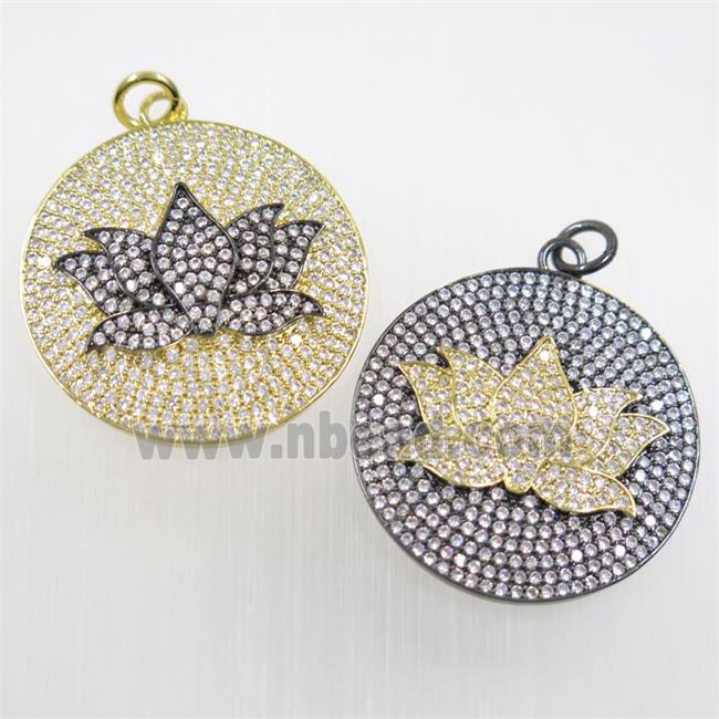 copper button Lotus pendant paved zircon, mix color