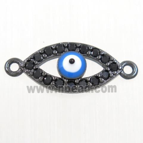 copper connector paved zircon, evil eye, black plated