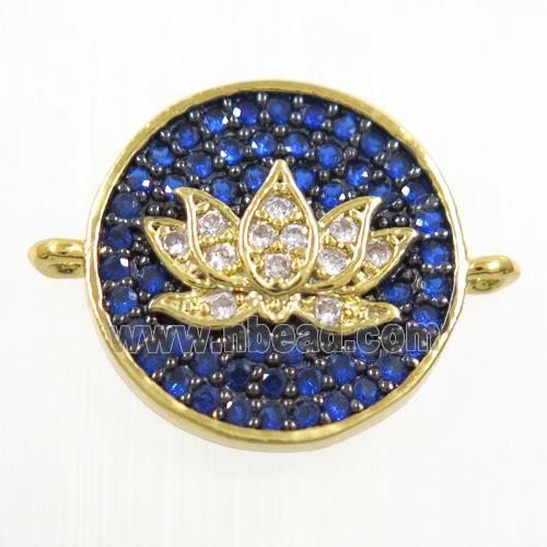 copper button Lotus connector paved zircon, gold plated