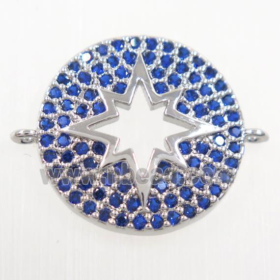 copper Button northStar connector paved blue zircon, platinum plated