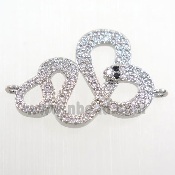 copper Snake connector paved zircon, platinum plated