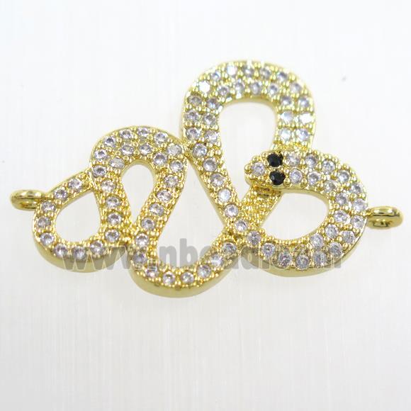 copper Snake connector paved zircon, gold plated