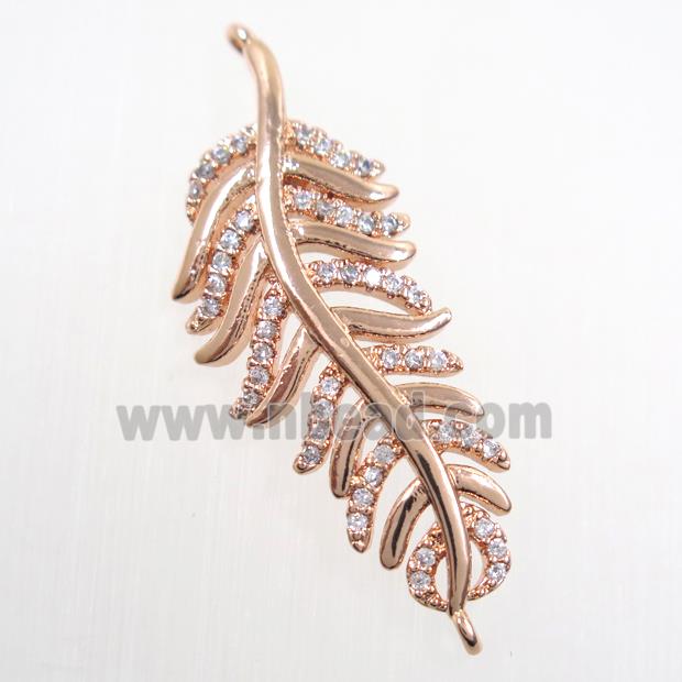 copper Leaf connector paved zircon, rose gold