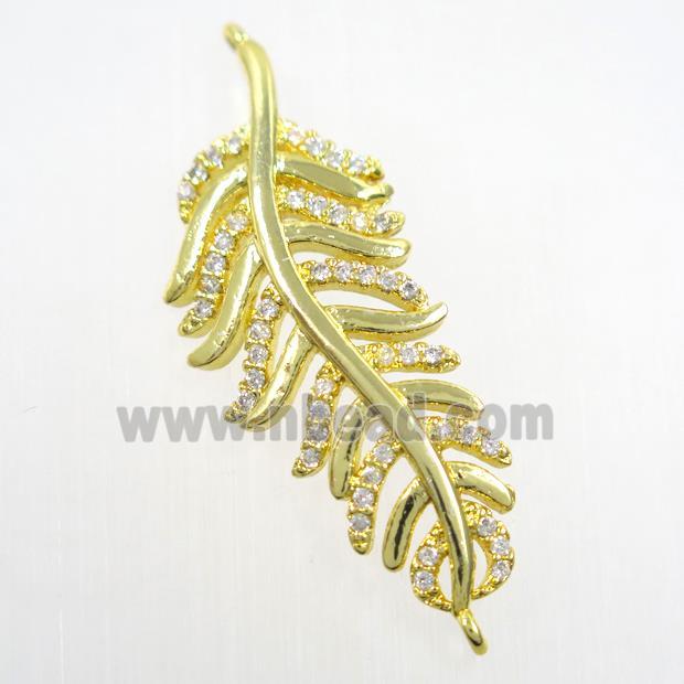 copper Leaf connector paved zircon, gold plated