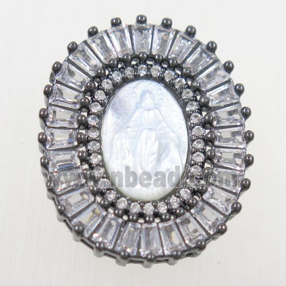 copper pendant paved zircon, shell Jesus, black plated