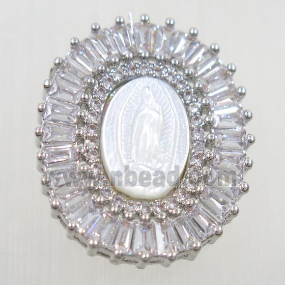 copper pendant paved zircon, shell Jesus, platinum plated