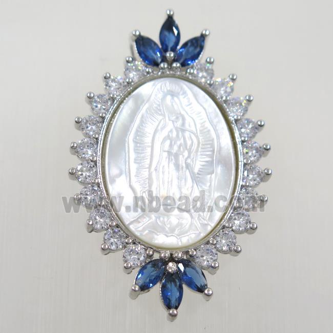 copper pendant paved zircon, shell Jesus, platinum plated