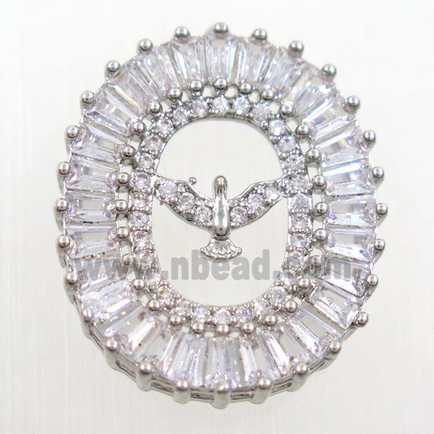 copper Hawk pendants paved zircon, platinum plated