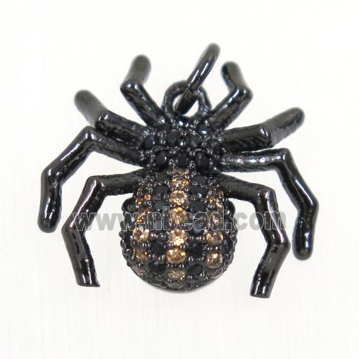 copper Spider pendant paved zircon, black plated