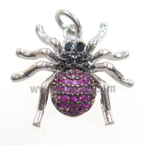 copper Spider pendant paved zircon, platinum plated