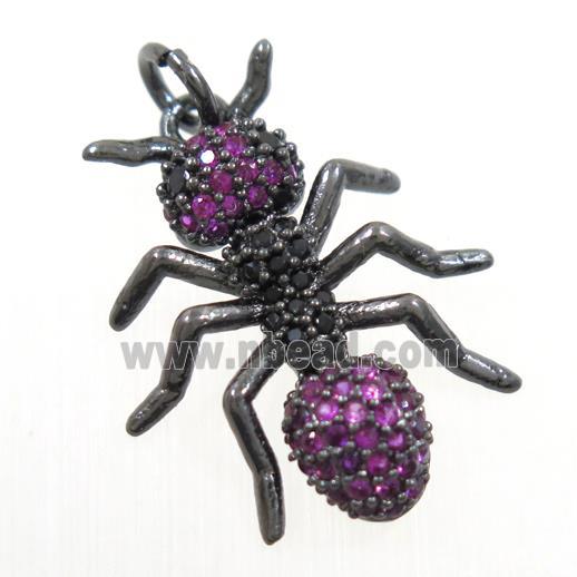 copper Ant pendant paved zircon, black plated