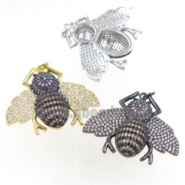 copper Honeybee charm pendant paved zircon, mix color