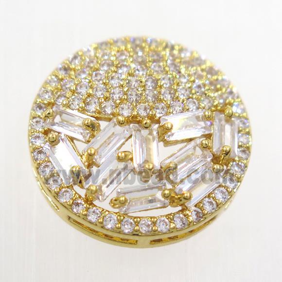 copper bead paved zircon, circle, gold plated