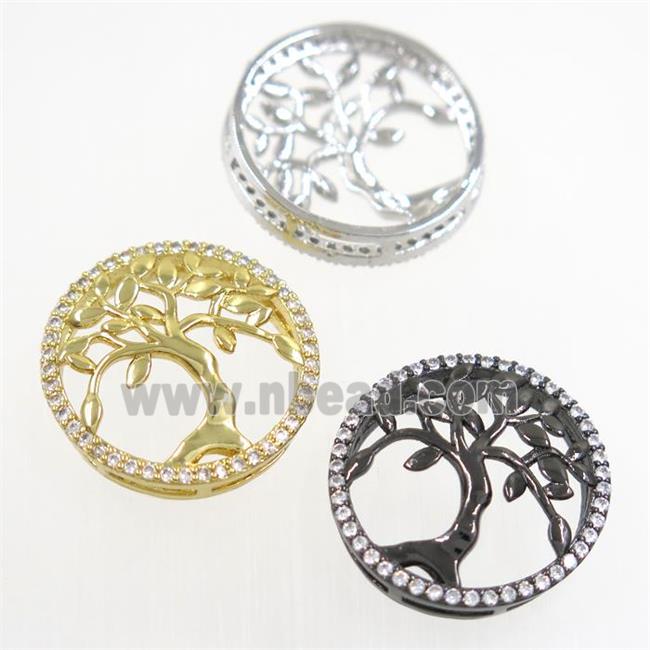 copper pendant paved zircon, circle, Tree of life, mix color