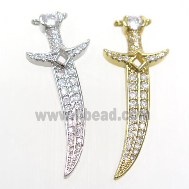 copper knife pendant paved zircon, mixed