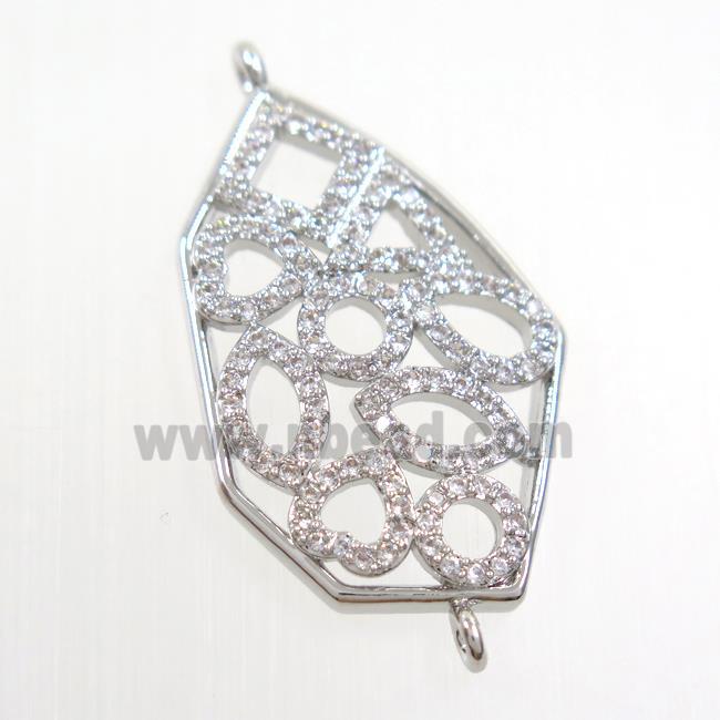 copper polygon connector paved zircon, platinum plated