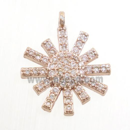 copper sunflower pendant paved zircon, rose gold