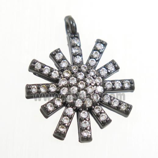 copper sunflower pendant paved zircon, black plated