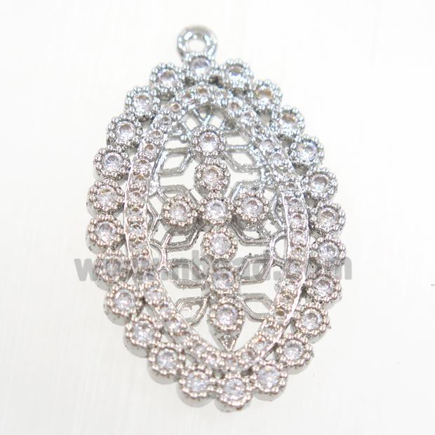 copper oval pendant paved zircon, platinum plated