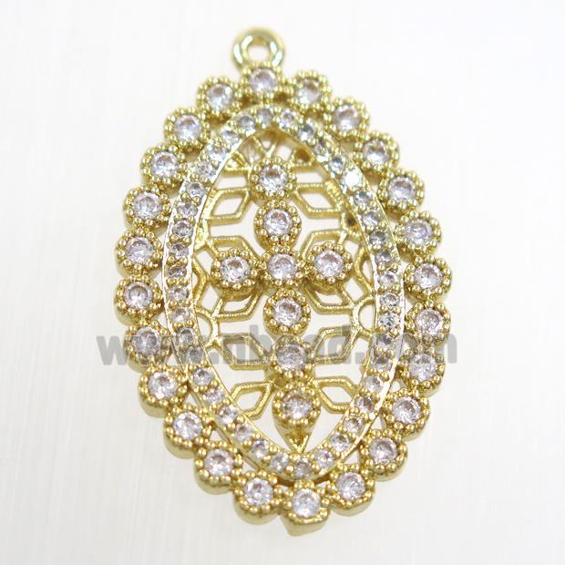 copper oval pendant paved zircon, gold plated
