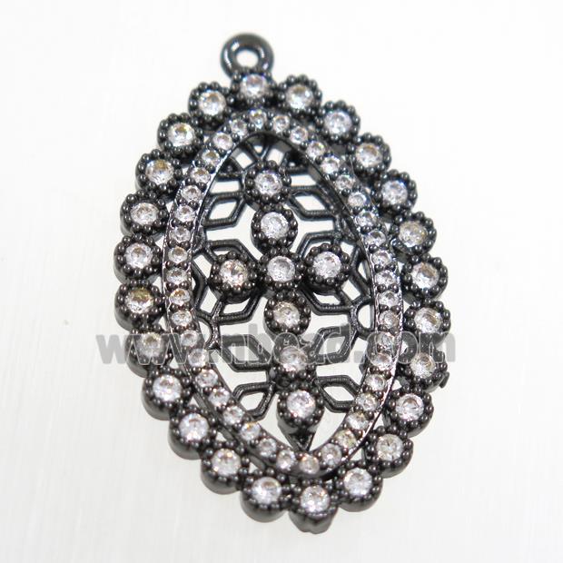 copper oval pendant paved zircon, black plated