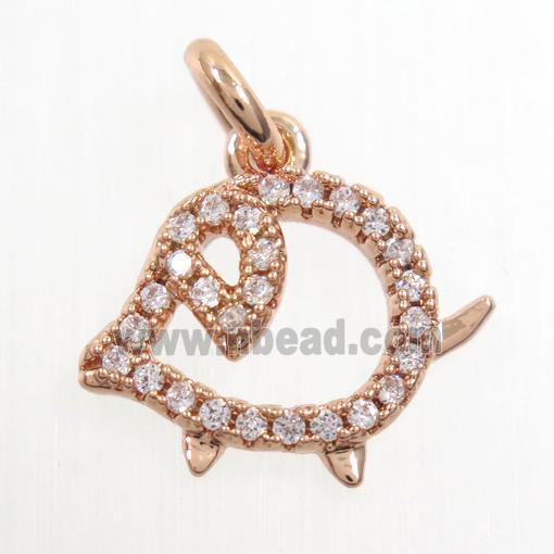 copper pig pendant paved zircon, rose gold