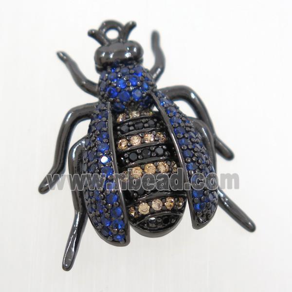 copper honeybee pendant paved zircon, black plated
