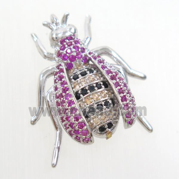copper honeybee pendant paved zircon, platinum plated