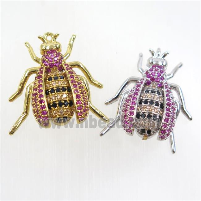 copper honeybee charm pendant paved zircon, mix color