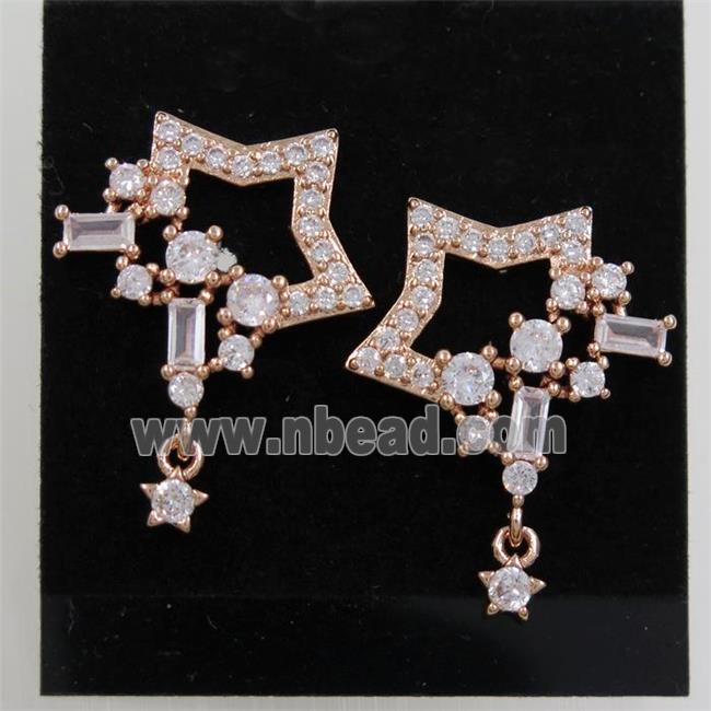 copper earring paved zircon, rose gold