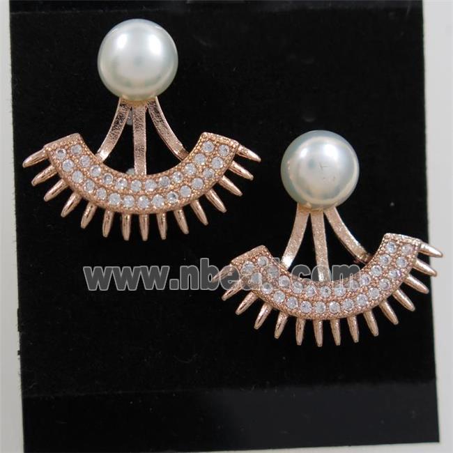 copper fan earring paved zircon, rose gold