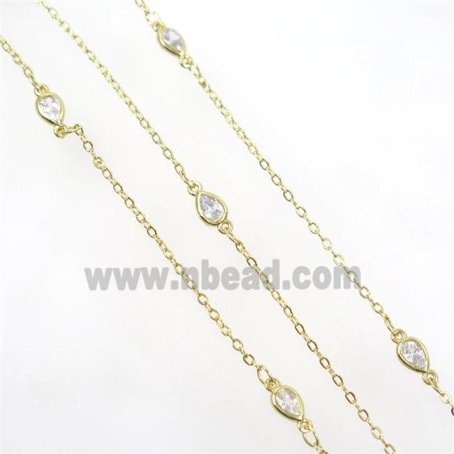 copper chain with zircon, teardrop, gold plated