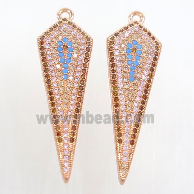 copper arrowhead pendant paved zircon, rose gold