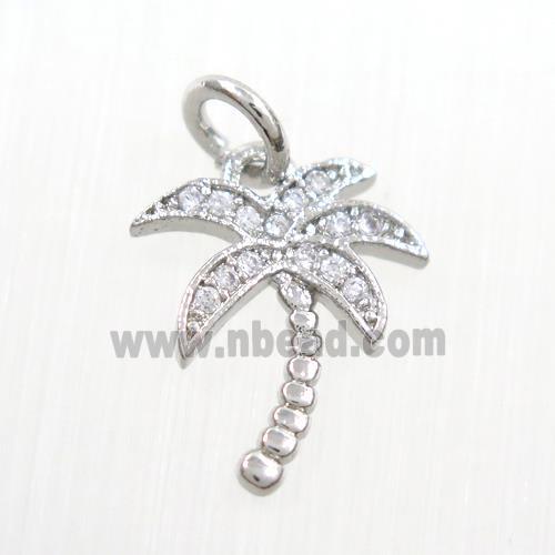 copper coconut tree pendants paved zircon, platinum plated