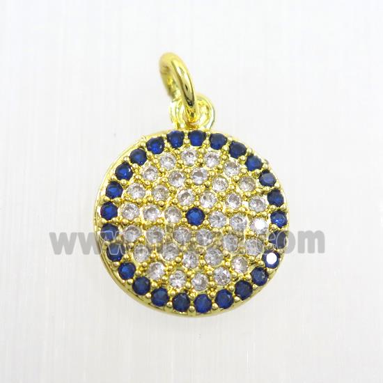 copper circle pendants paved zircon, gold plated