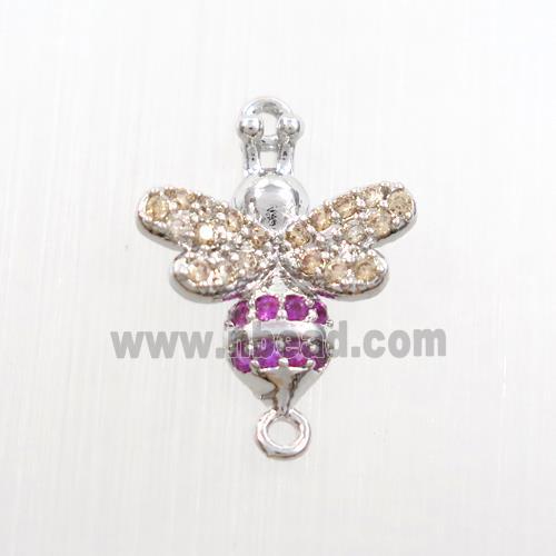 copper honeybee connector paved zircon, platinum plated