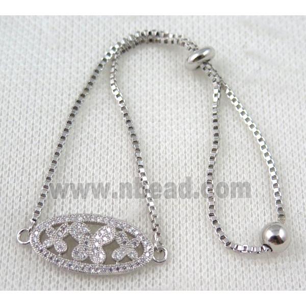 copper bracelet paved zircon, platinum plated