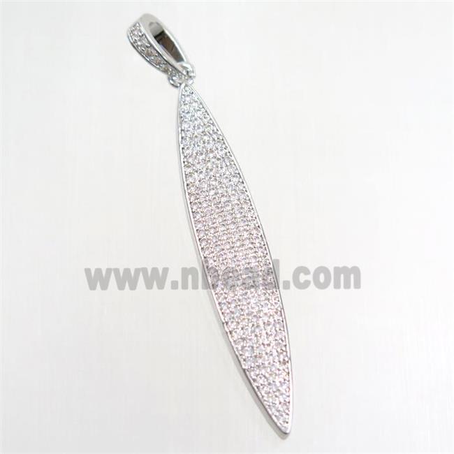 copper darts pendant paved zircon, platinum plated