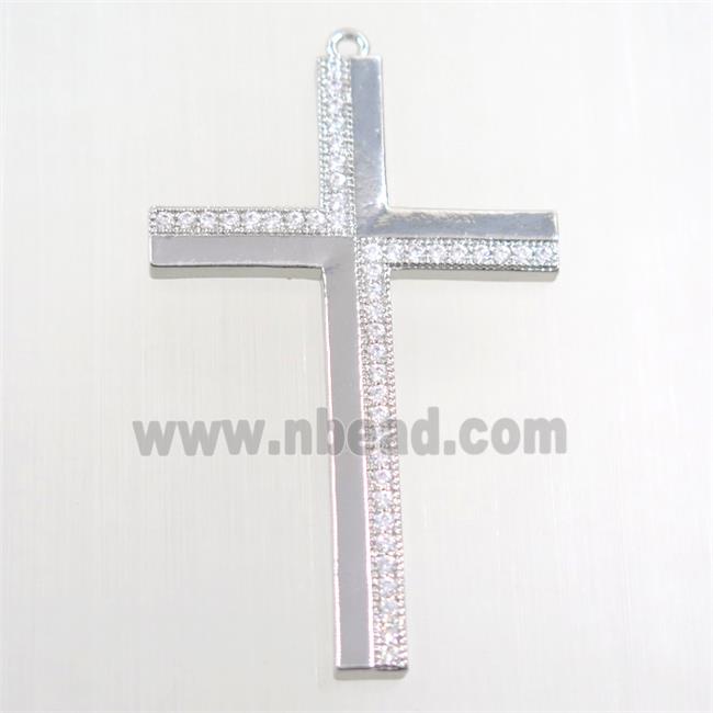 copper cross pendant paved zircon, platinum plated